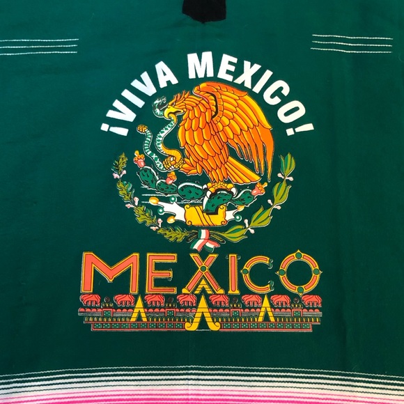 Mexican Serape Woven Fringe Poncho with VIVA Mexico Logo Motif One Size Unisex - Picture 9 of 12